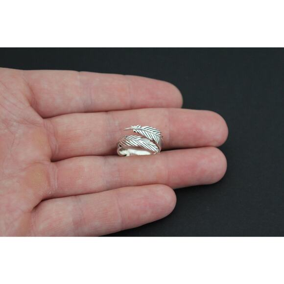 Sterling Silver Adjustable Feather Ring, Sterling Silver Feather Ring - Picture 1 of 6